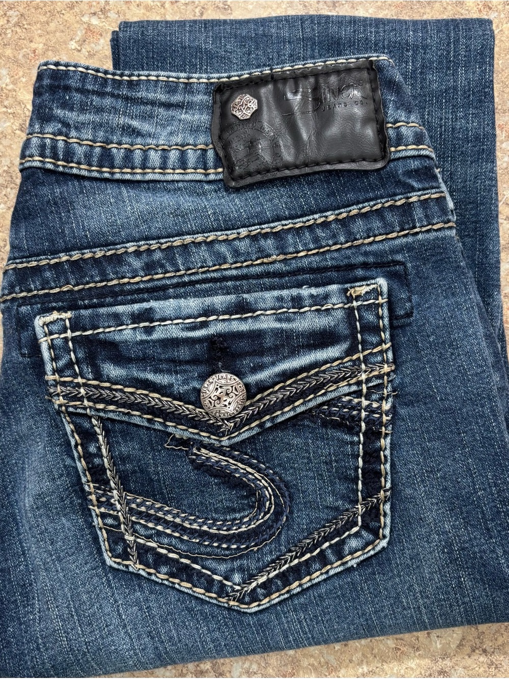 Silver Jeans Dark Blue Bootcut Jeans with Embroidered Back Pocket